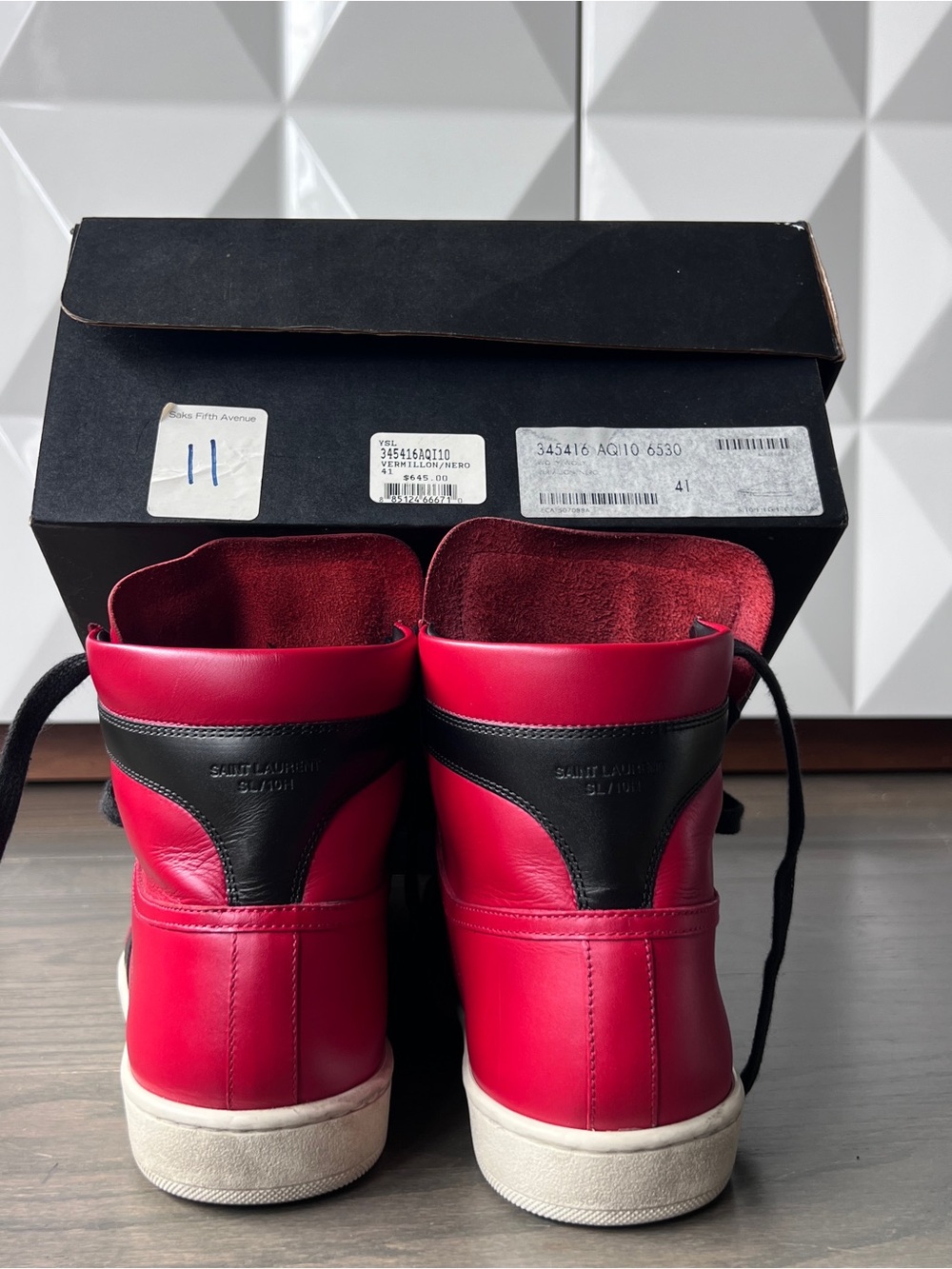 Saint Laurent SL/10H Red and Black High-Top Leather Sneakers - Picture 12 of 12